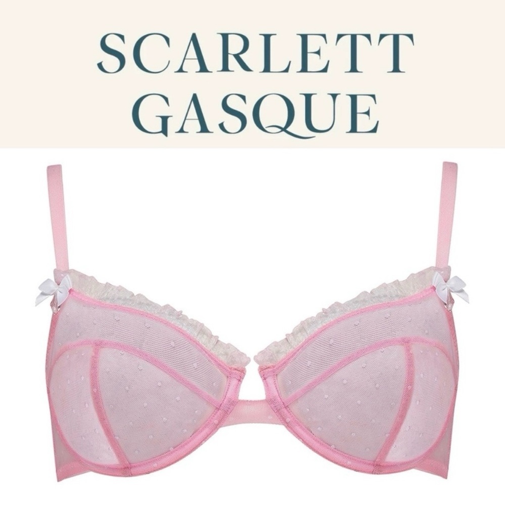 Polka dot pink bow mesh bra